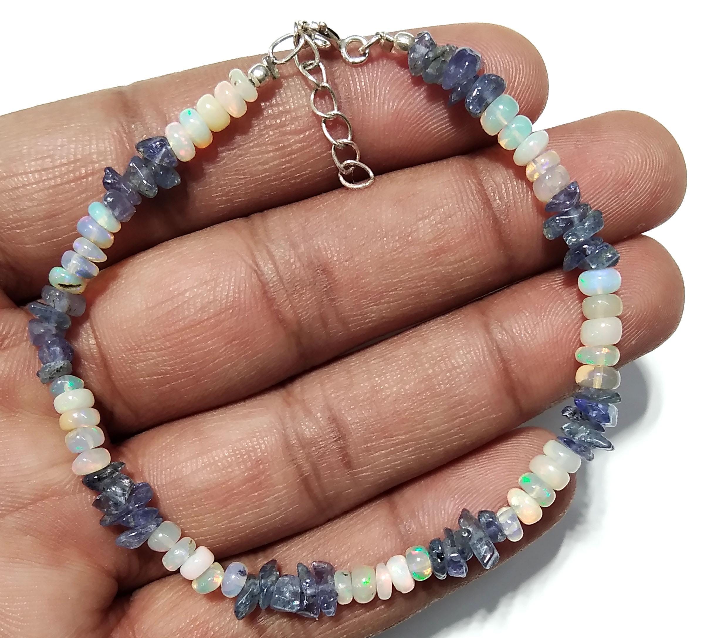 Natural Tanzanite And Ethiopian Opal Bracelet, Flashy Opal Gemstone Bracelet, December Birthstone Gift, Handmade Opal Jewelry, Gift For Her